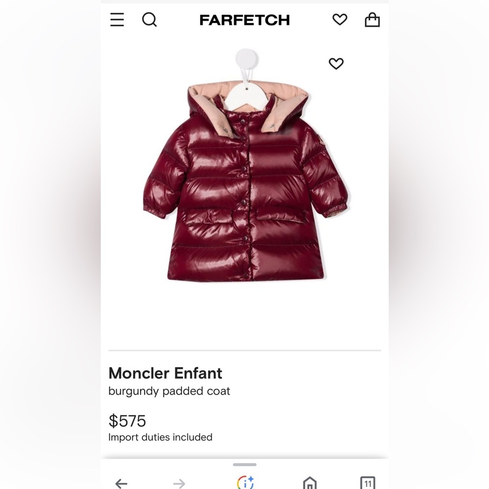 Moncler coat girls 12m to 18m